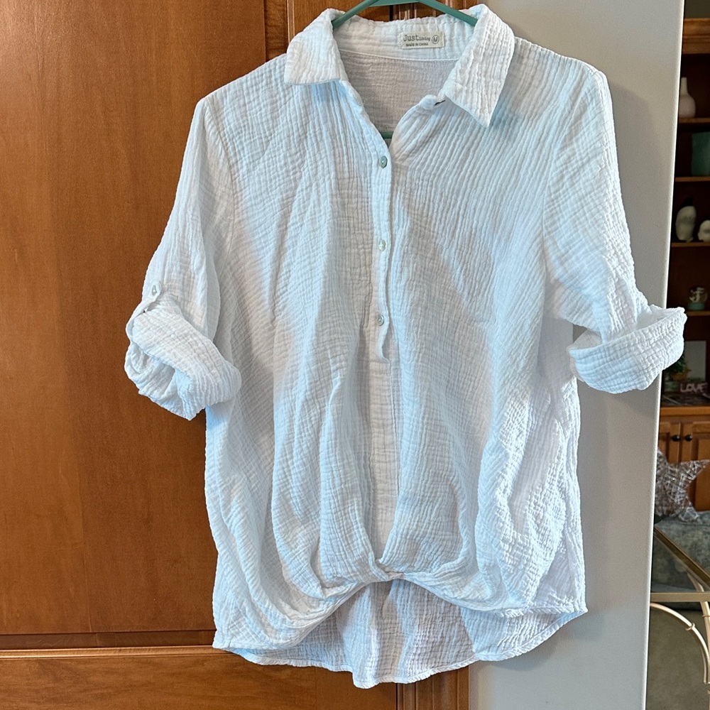 Just Living White Gauze Blouse Medium